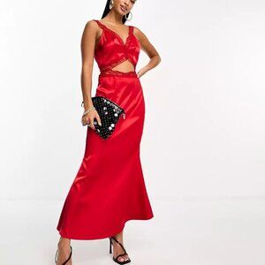 Never Fully Dressed Petite Lace Cut-Out Maxi Red Dress